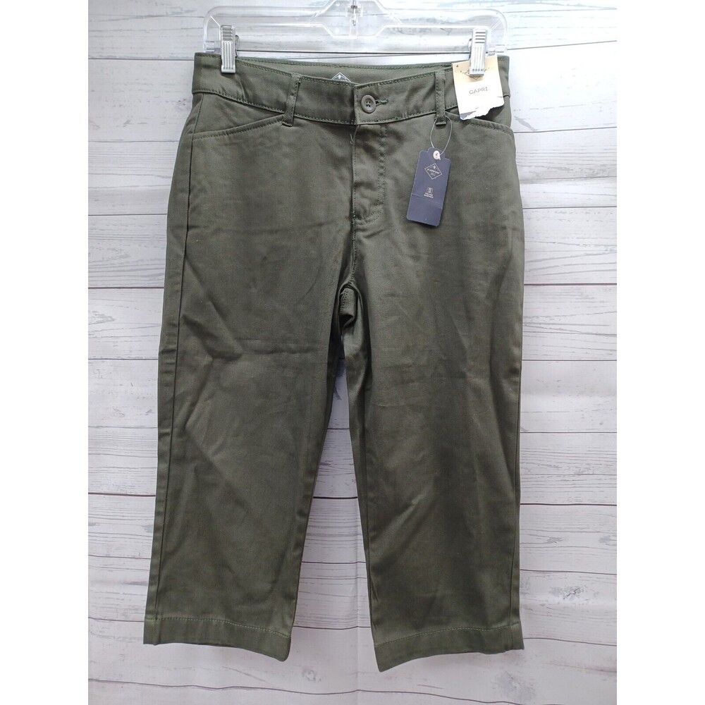 St. Johns Bay Womens Olive Green Solid Capri Pants Cropped Sz 4